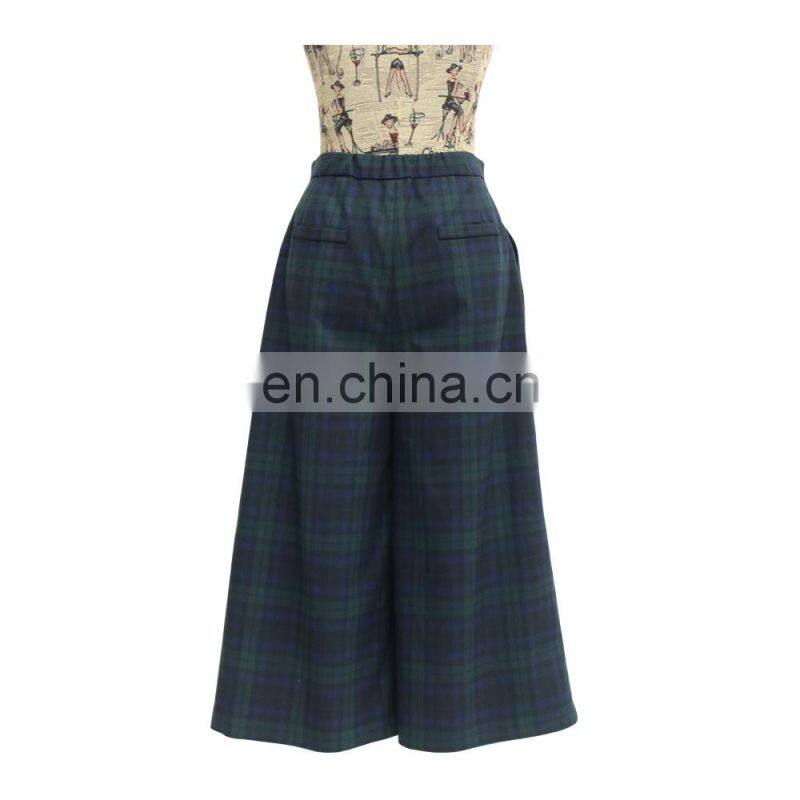 lady fashion popular check pants wide leg trousers