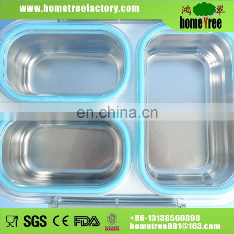 Stainless Steel 3 Compartment insulated Lunch Box With leakproof Silicone