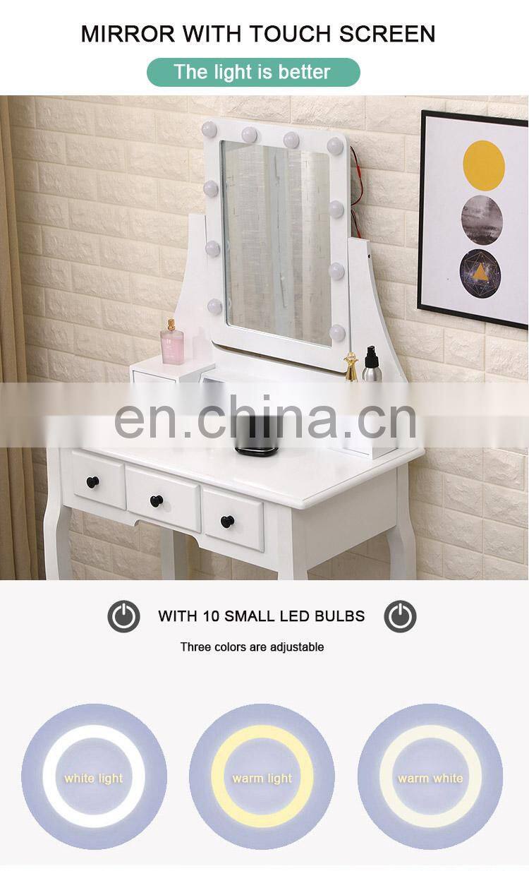 Wholesale Modern White Wooden Cupboard Dressing Table With Mirror And Stool For Bedroom