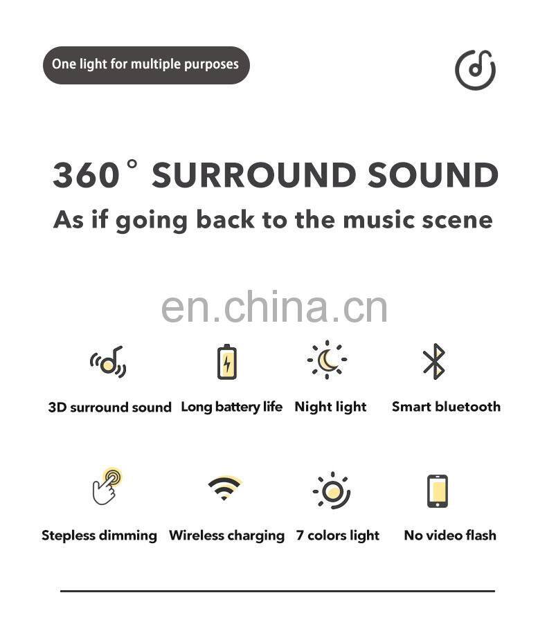 3D Stereo Surround Sound Music Night Light Usb Wireless Charging Auto 7 Color Changing Desk Lamp With Speaker