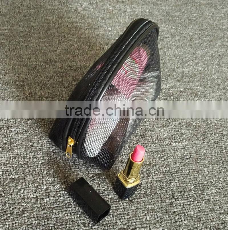 Semicircular transparent makeup bags black net hollow cosmetic bag makeup websites