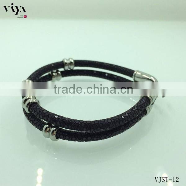 2016 Latest FashionJewelry Black Stingray Leather Cord,Genuine Stingray Bracelet With Stainless Steel Jewelry
