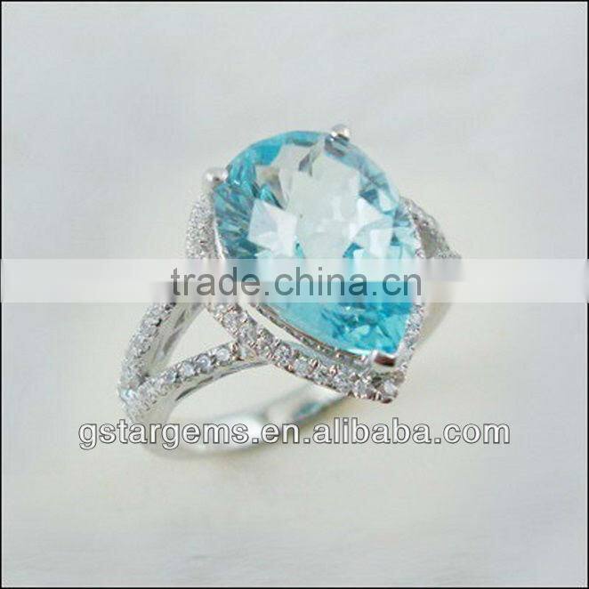 rhodium plated jewelry Natural Blue Topaz Ring