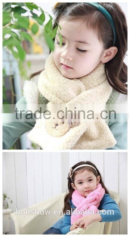 Wholesale Sweet Cute Bear Flower Pattern Plain Fleece Fashion Baby Kids Girls Winter Scarf