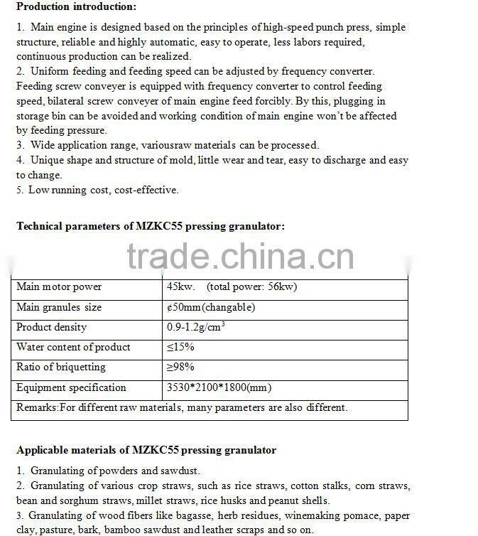 2015 MZKC55 Biomass(rice husk/straw) briquetting machine, straw pressing machine, biomass (straw/rice husk) chopping machine