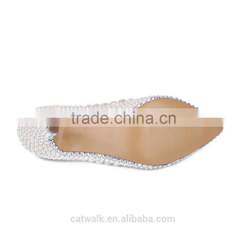 CATWALK15-S0190273 Fashion women luxurious dress shoes handmade peal low heel shoes beautiful women bridal shoes