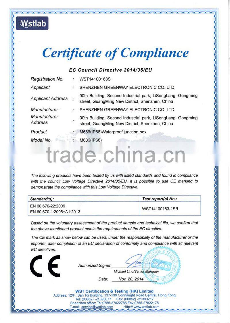 ip68 grade 3pin 2 way submersible junction box with tuv