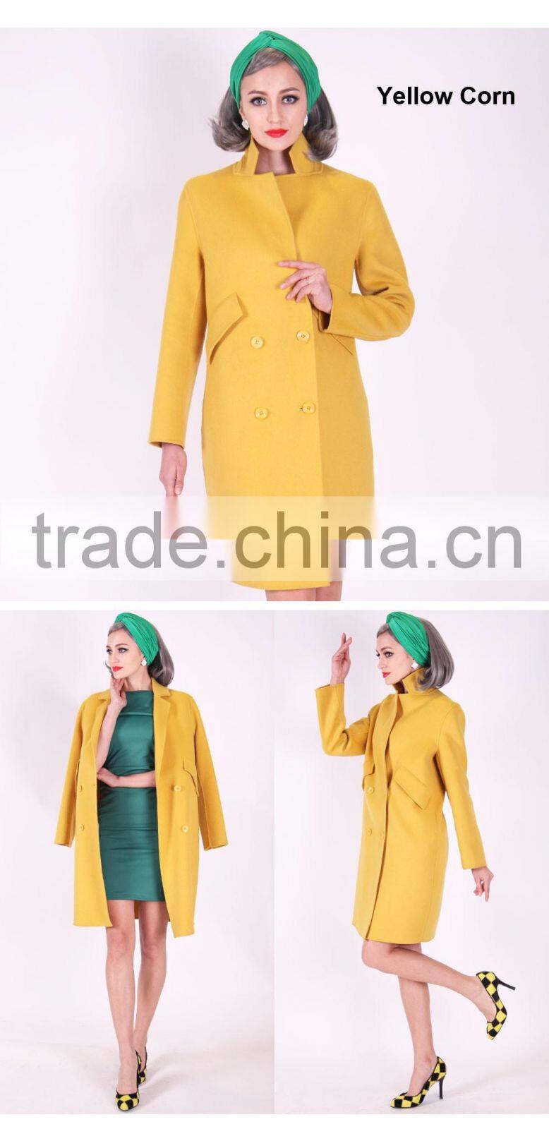 2016 New Design Spring Women Length Slim Fit Wool Coat