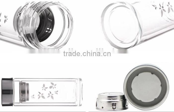 Transparent insulated double wall glass tea bottle