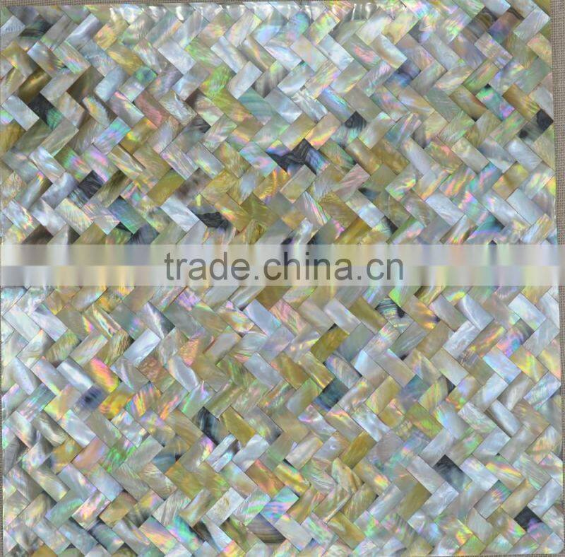 Herringbone brownlip sea mother of pearl, mosaic panel,bathroom wall tile