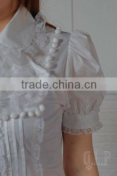 Cotton White Lace Short sleeve Cotton Lolita Blouse 81045