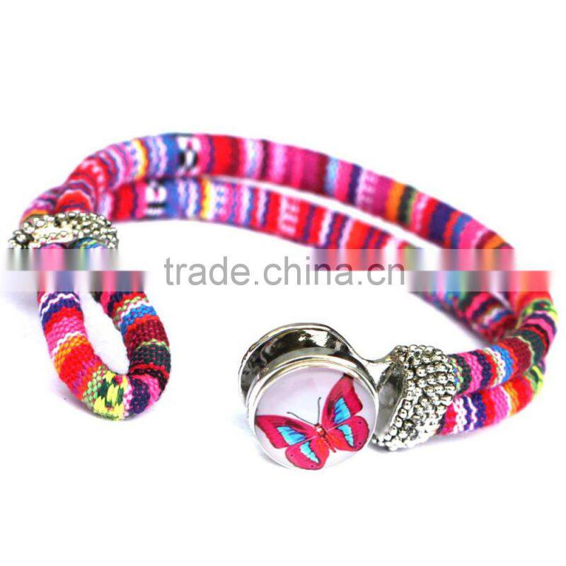 Handmade Women's Glass Gem Butterfly Cuff Bangle Wristband Snap Button Bracelet