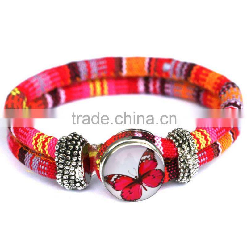 Handmade Women's Glass Gem Butterfly Cuff Bangle Wristband Snap Button Bracelet