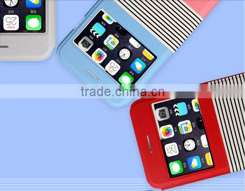 Striped Pattern Design Mobile Phone Case Assorted colours Standing Leather Case For iPhone 6