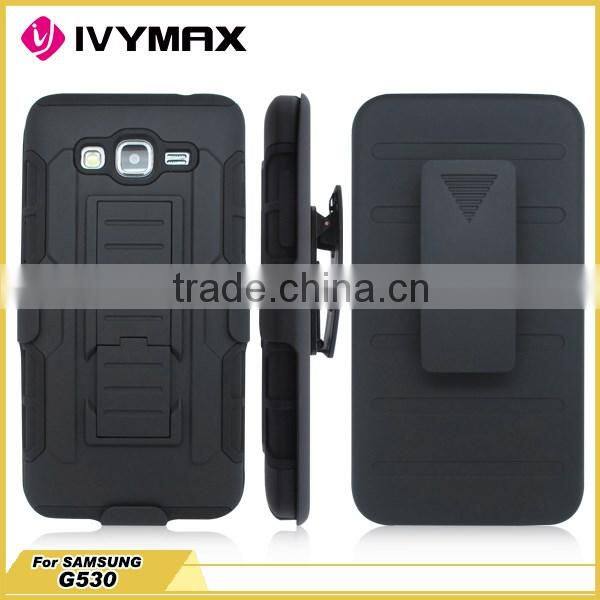 IVYMAX distributor de accesorios para celulares black clip holster combo case for samsung grand prime G530 with kickstand