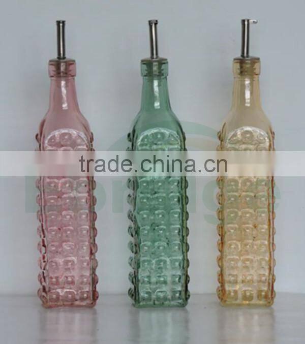 500ml glass decal or coloured cooking oil bottle with metal lid