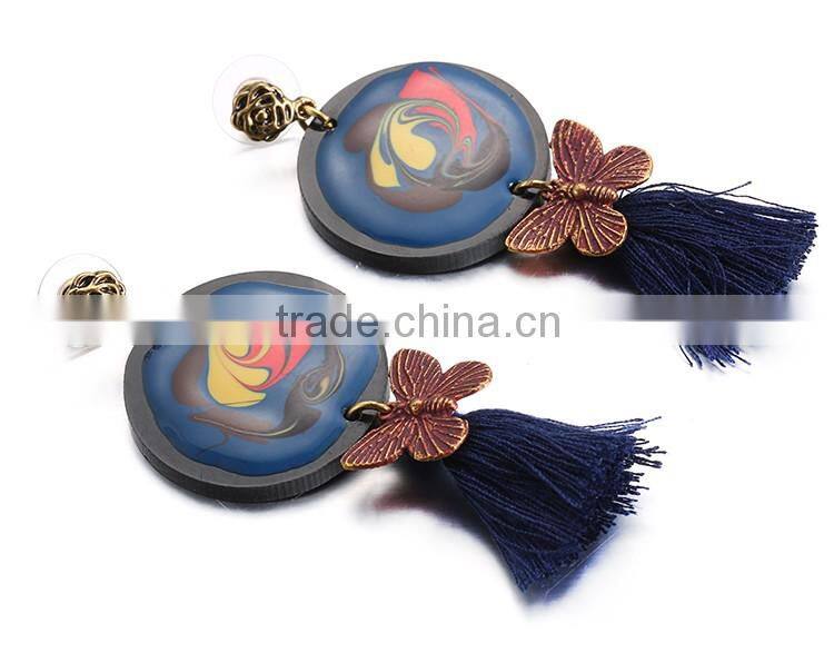 Valentine exotic blue tassel painted roud drop earingfor women with new design