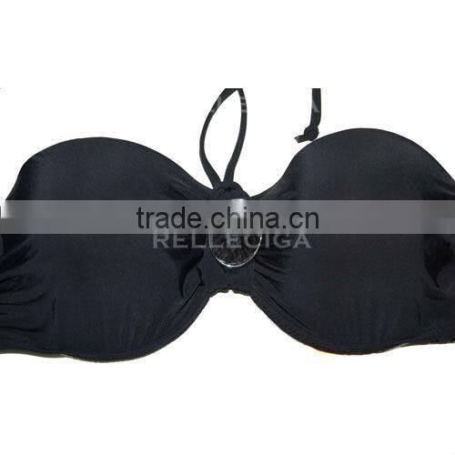 RELLECIGA Bandeau Swimwear Bikini Series - 1/2 Cup Bandeau Top Sexy Girls Black Bikini with Rhinestone Decoration