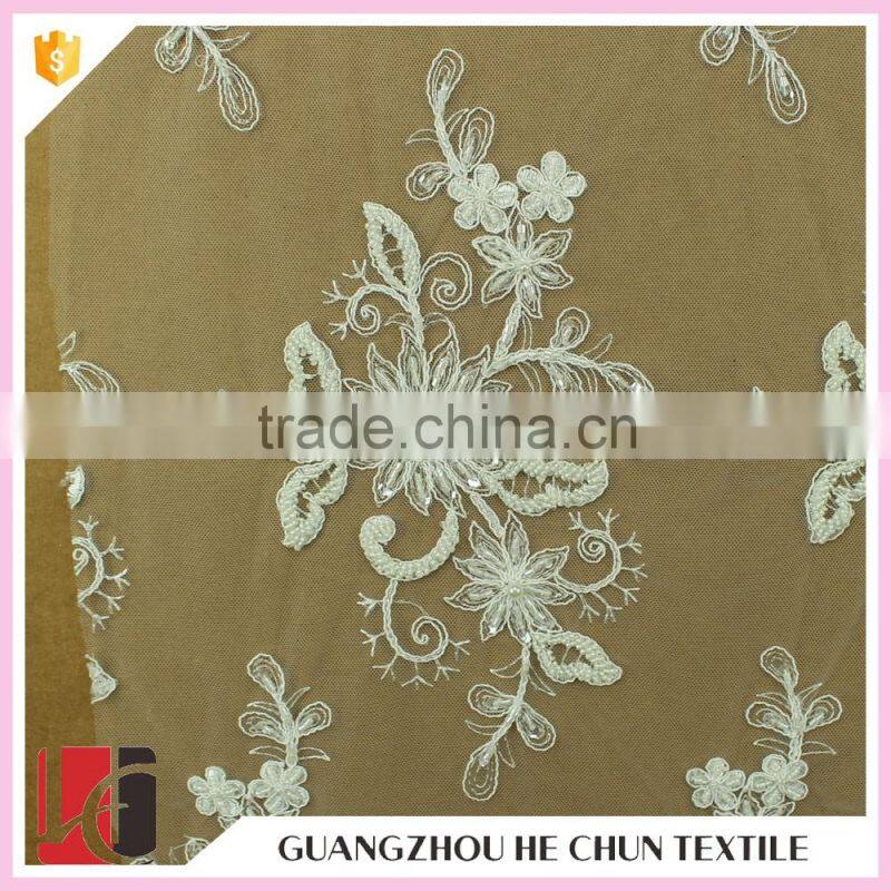 HC-6117-1 Hechun Floral Crochet Patterns Hand Beaded Bridal Lace Fabric