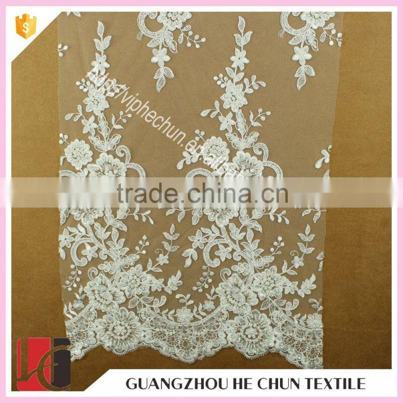 HC-5717-1 Hechun Crochet Patterns Sequin Beaded Turkey Bridal Lace Fabric