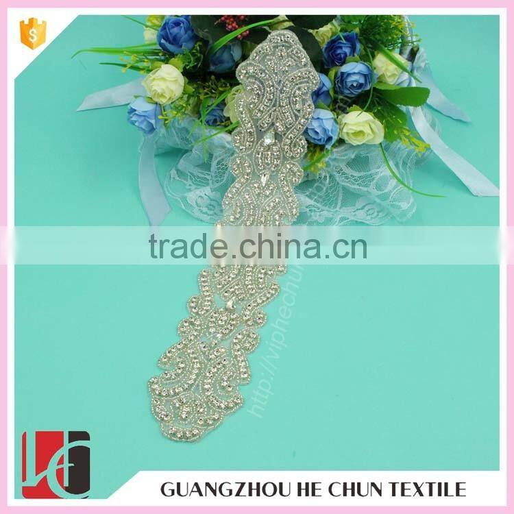 HC-3449 Hechun Factory Sew On Crystal Bead Hand Applique Embroidery Designs for Wedding Dress