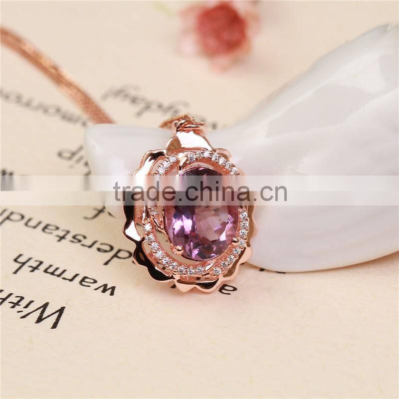 hot sale jewellery set 18K gold plated 925 sterling silver precious natural amethyst gemstone pendant ring jewelry set