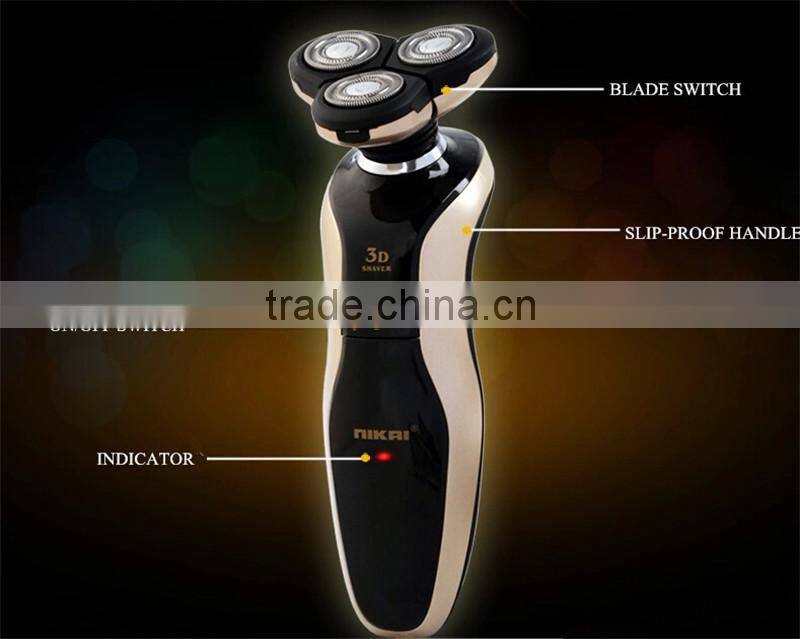 NIKAI 3 in 1 three head electric rechargeable mens shaver with nose trimmer