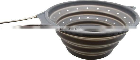 S size collapsible silicone strainer, foldable silicone colander, silicone kitchen tools strainers,100% Food grade