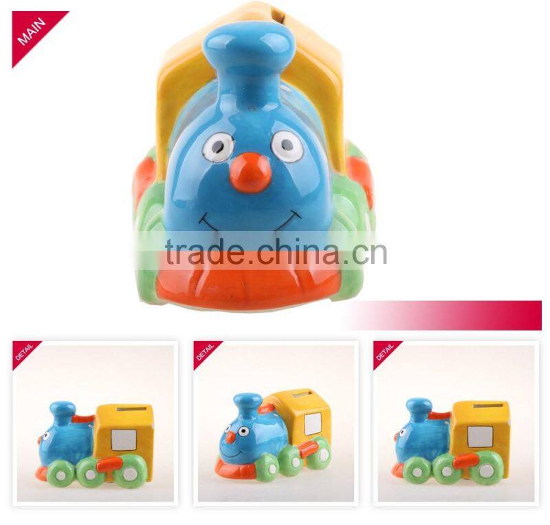 Hot selling car shape kids piggy bank ceramic coin sorter with handle