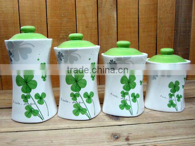 Wholesale Elegant Green Ceramic Food Storage Bottle