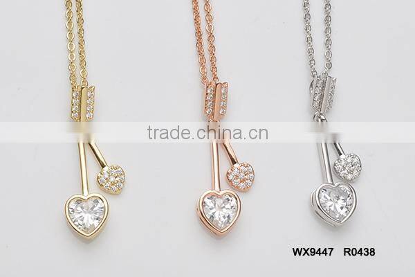 Double arrow hearts with AAA cubic zirconia pendant necklace good jewelry
