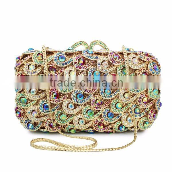 latest design ladies purse hard box coloful indian bridal clutch purse stone party bag (88161A-C)