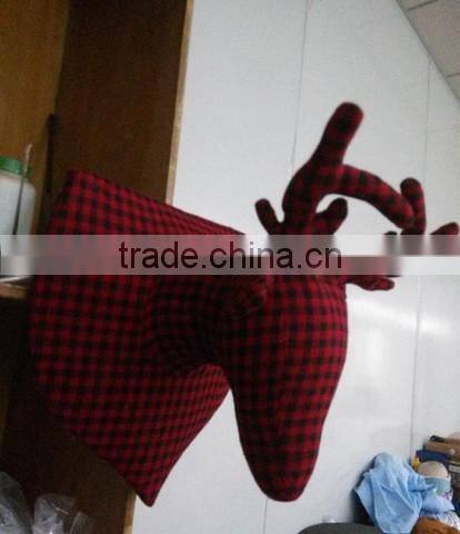 Christmas Doer Plush Plaid Deer Head for Wall Decoration