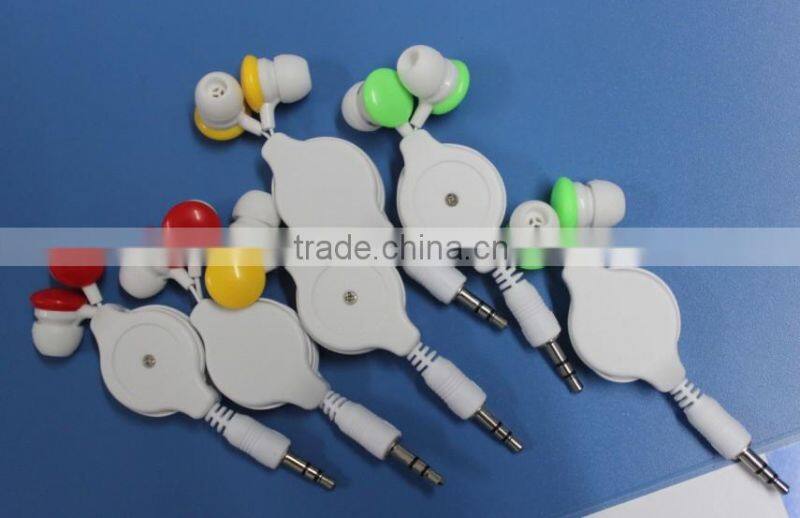Promotional erphone&earbud with retractable cord for iphone customized logo