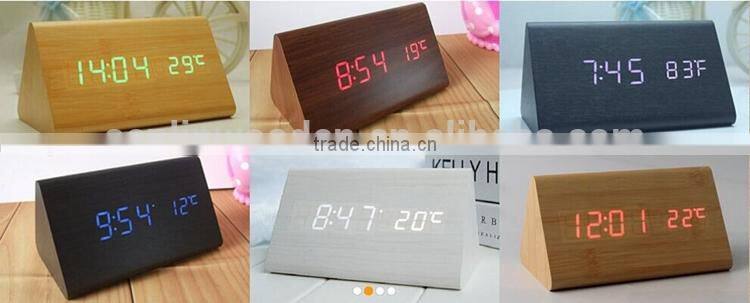 Wooden led digital clock with alarm date temperature sensor