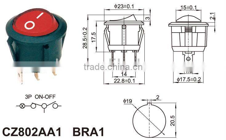 chzjcz/3 position switch on-off-on oval boat switch rocker switch with