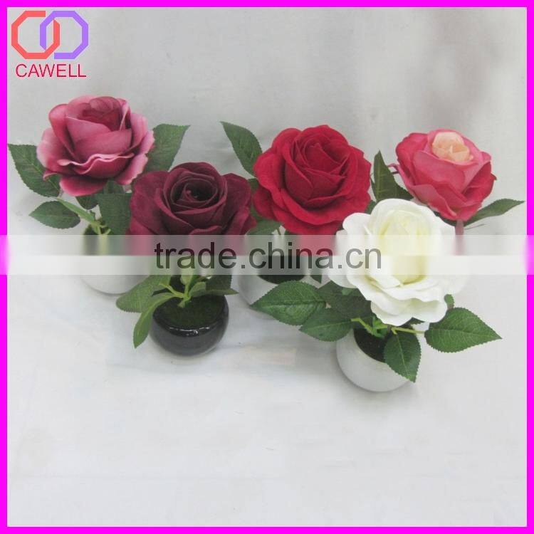 mini artificial rose flower bonsai with ceramic pot