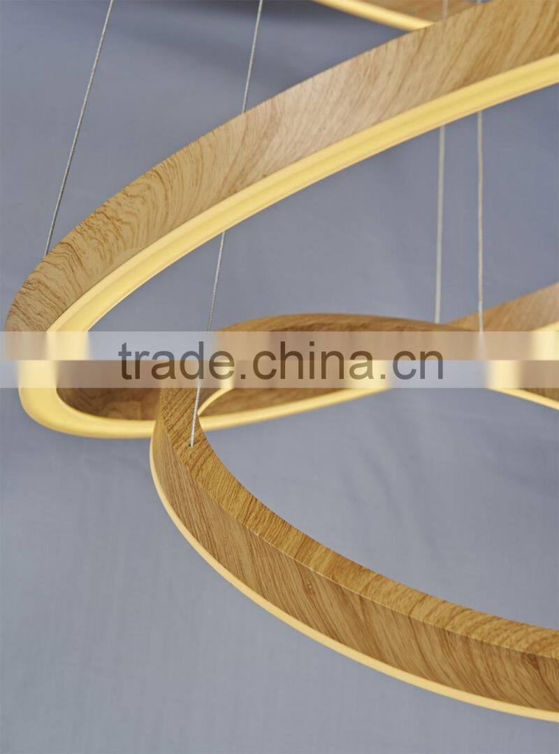 Wooden finish modernos lamp Aluminum High Quality Light Circles Chandelier OM66113W