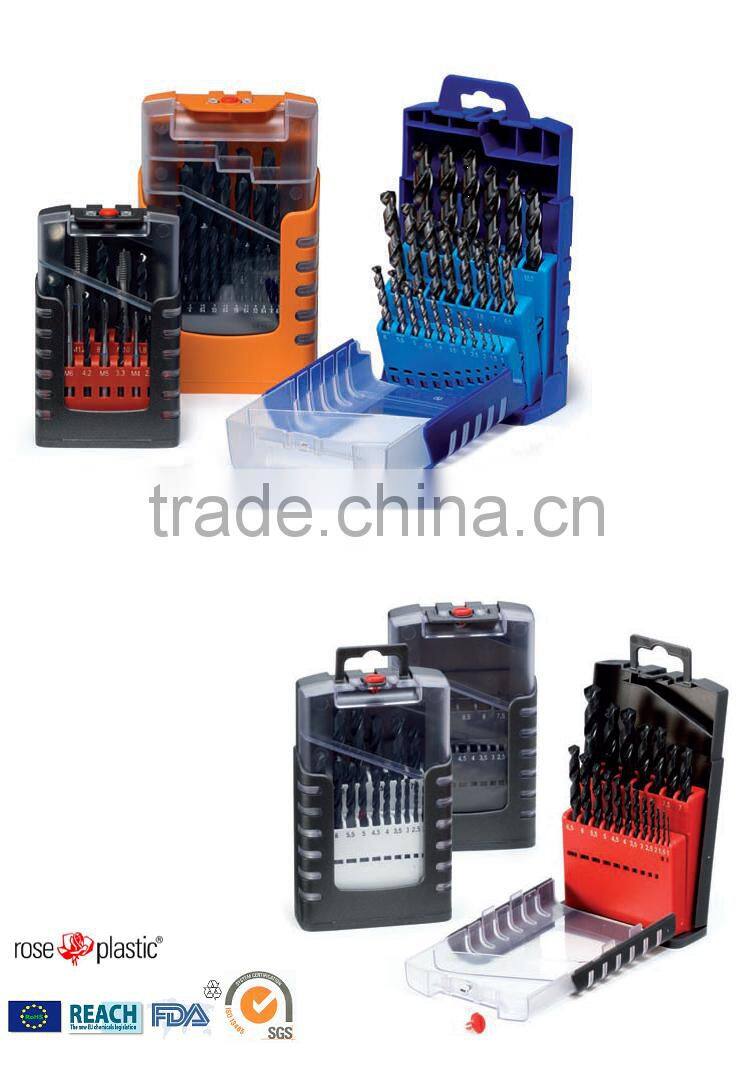 PP plastic round or rectangular packaging tubes for drills with hanging clip plug closure DIY pack