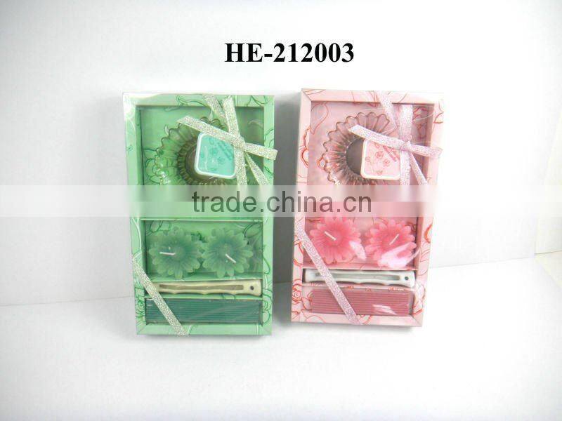 flower candle with incense stick and holders set