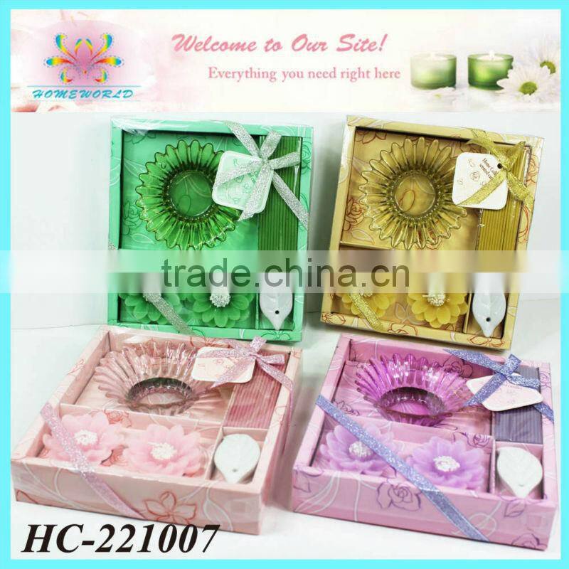 flower candle with incense stick and holders set