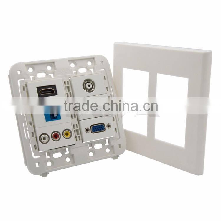 120 X 120mm face plate HDMI VGA CAT6 RJ45 3RCA AV TV AC power wall plate support DIY