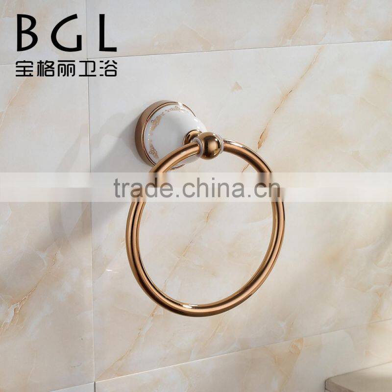 simple modern design zinc alloy ceramic rose gold bathroom accessory set round towel ring
