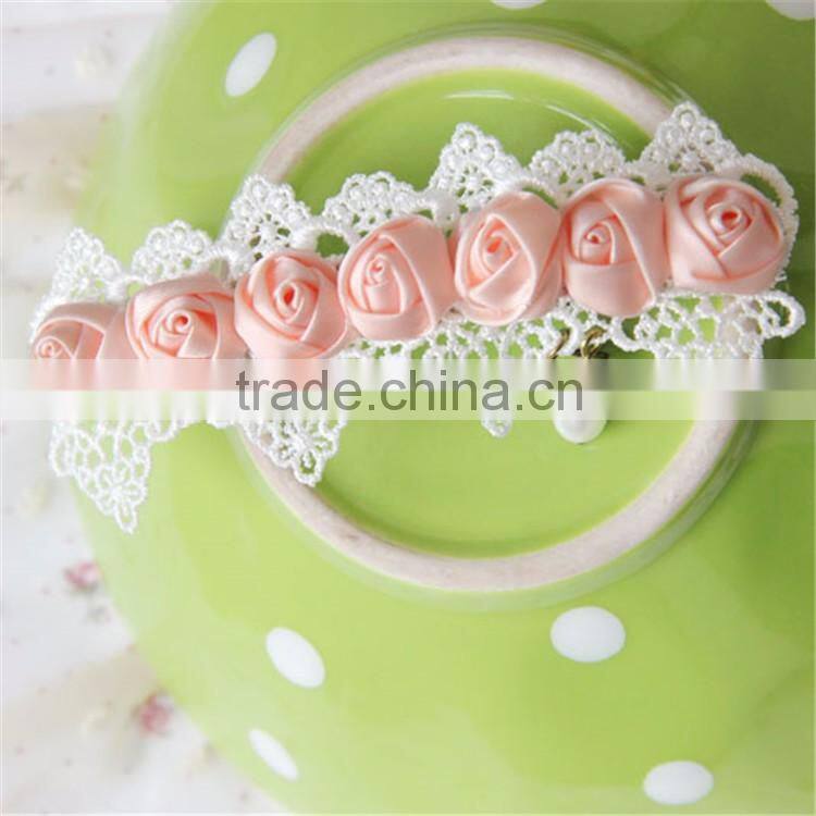 MYLOVE pink rose with white lace hair clip women fashion accessory