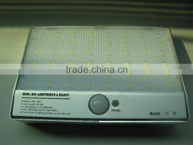 Factory new designed 4w solar led light 600lm motion sensor lamp