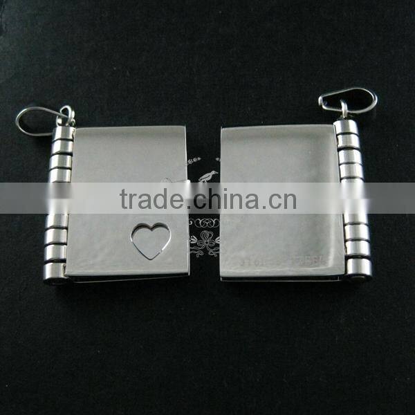 25x28mm 316L stainless steel book locket with rhodium plated pages DIY custom laser pendant charm supplies 1820253