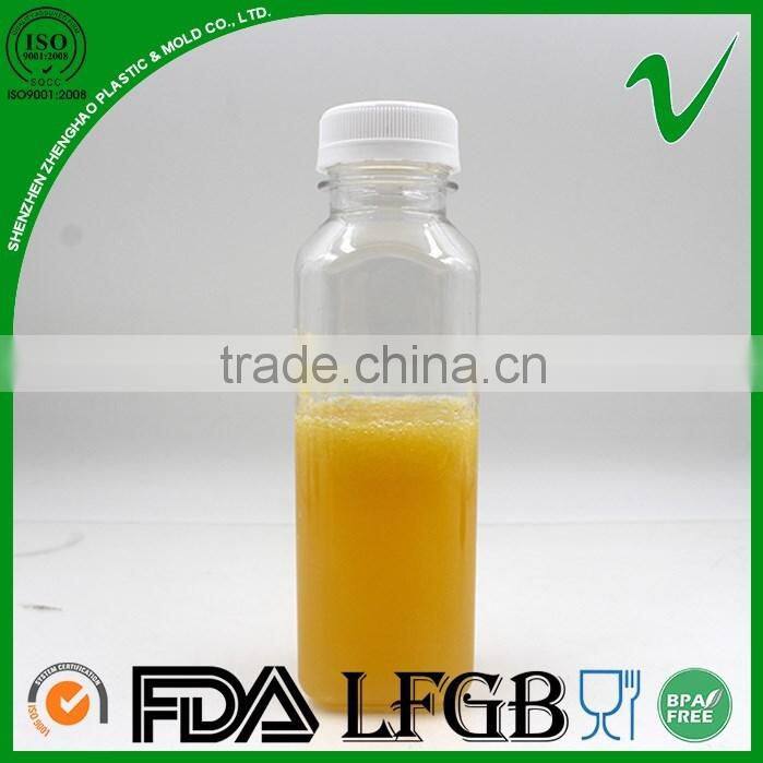 Hot sale square clear 12 oz print juice bottles with tamper proof lid