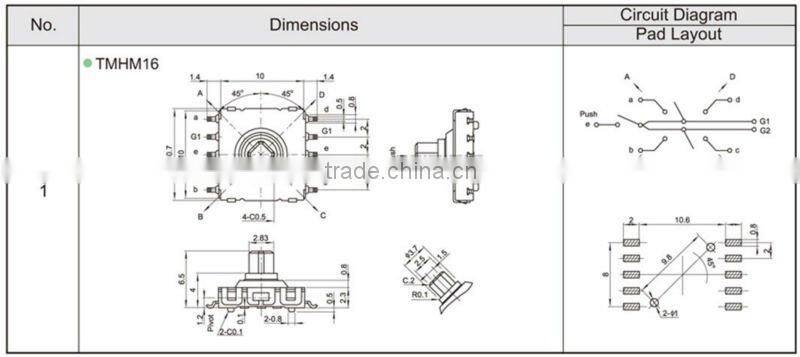 FTMHM16 10*10mm 4-direction & center-push tact switch smd