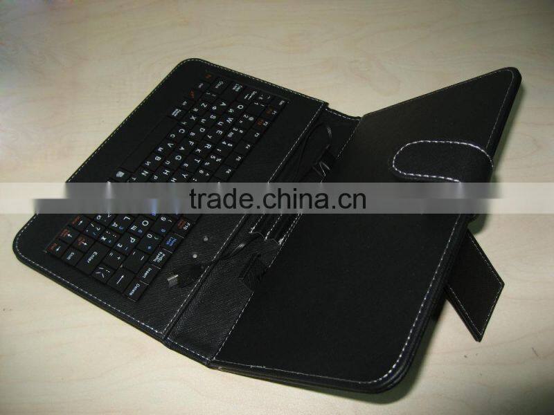 Light weighted and durable black PU universal 7 inch tablet keybaord case with Russian and English letters