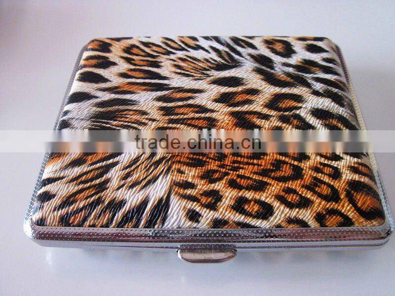 18pcs leopard pu leather cigarette case, metal cigarette case.
